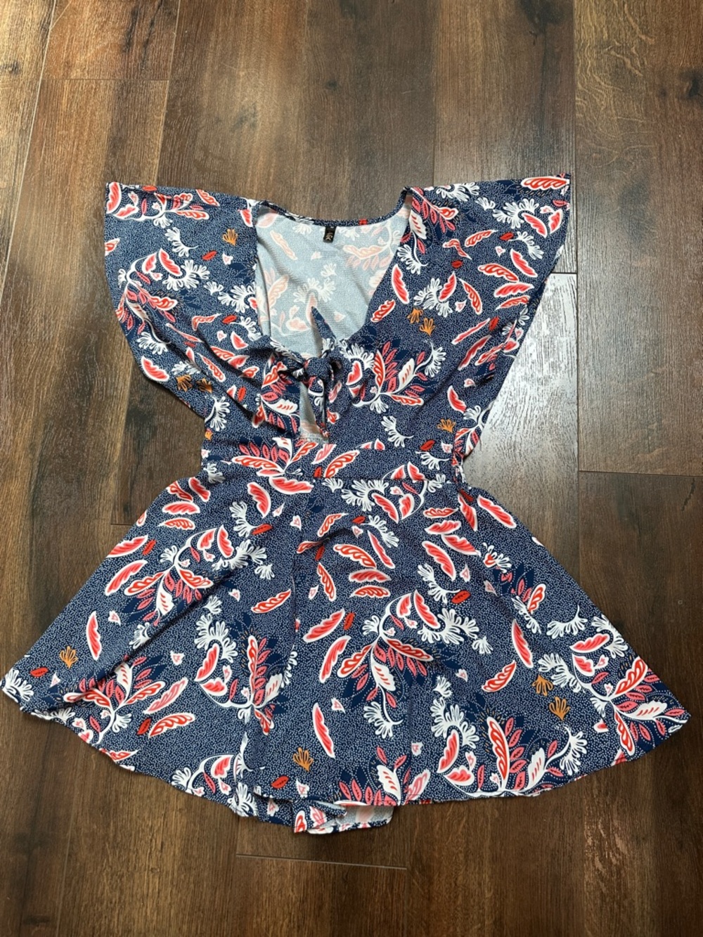 Amazon Navy Blue Floral Print Women's Romper with Red & White Accents